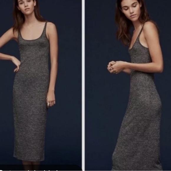 Aritzia Babaton Freddie Dress Midi Length Ribbed Gray Slim Sleeveless Size Large - Picture 1 of 9
